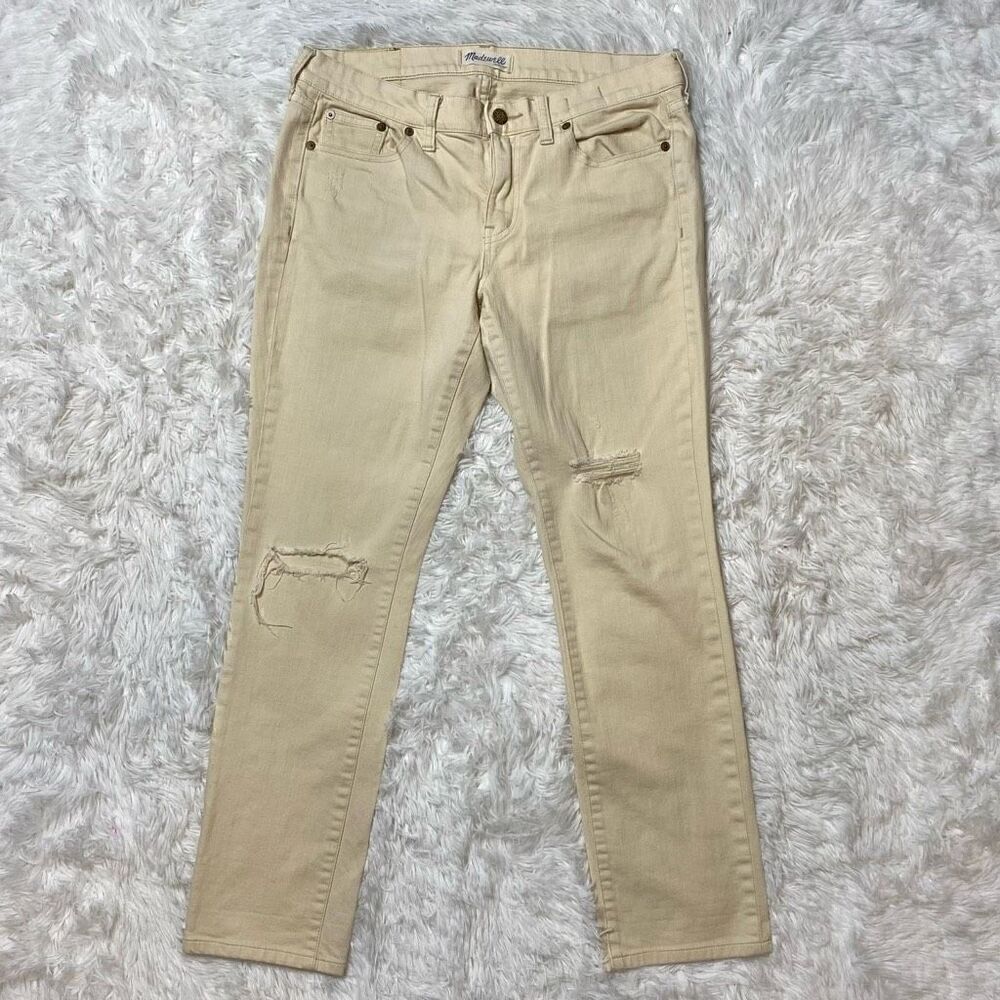 Madewell Jeans Beige Ivory Distressed Womens Size 27 Straight Leg Stretchy